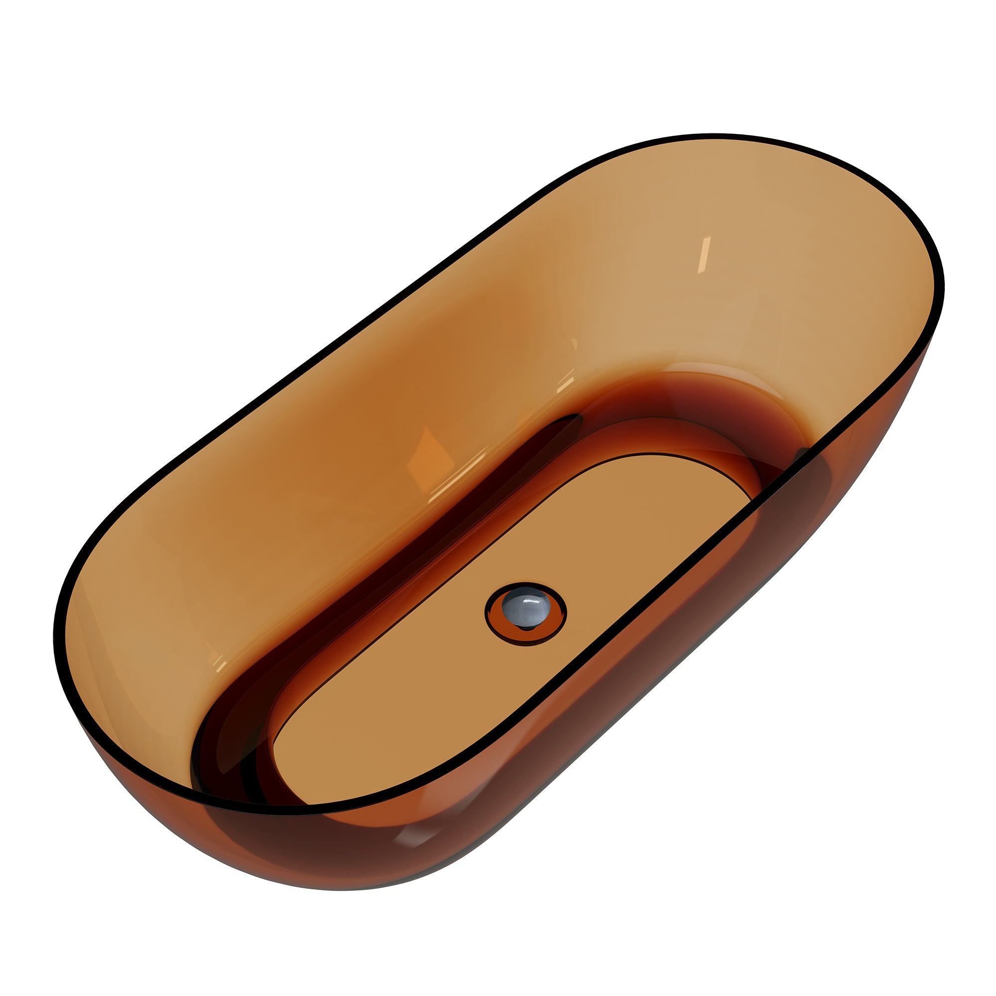 69 in x 29.5 in Oval Stone Resin Surface Flatbottom Freestanding Soaking Bathtub in Transparent Coffee